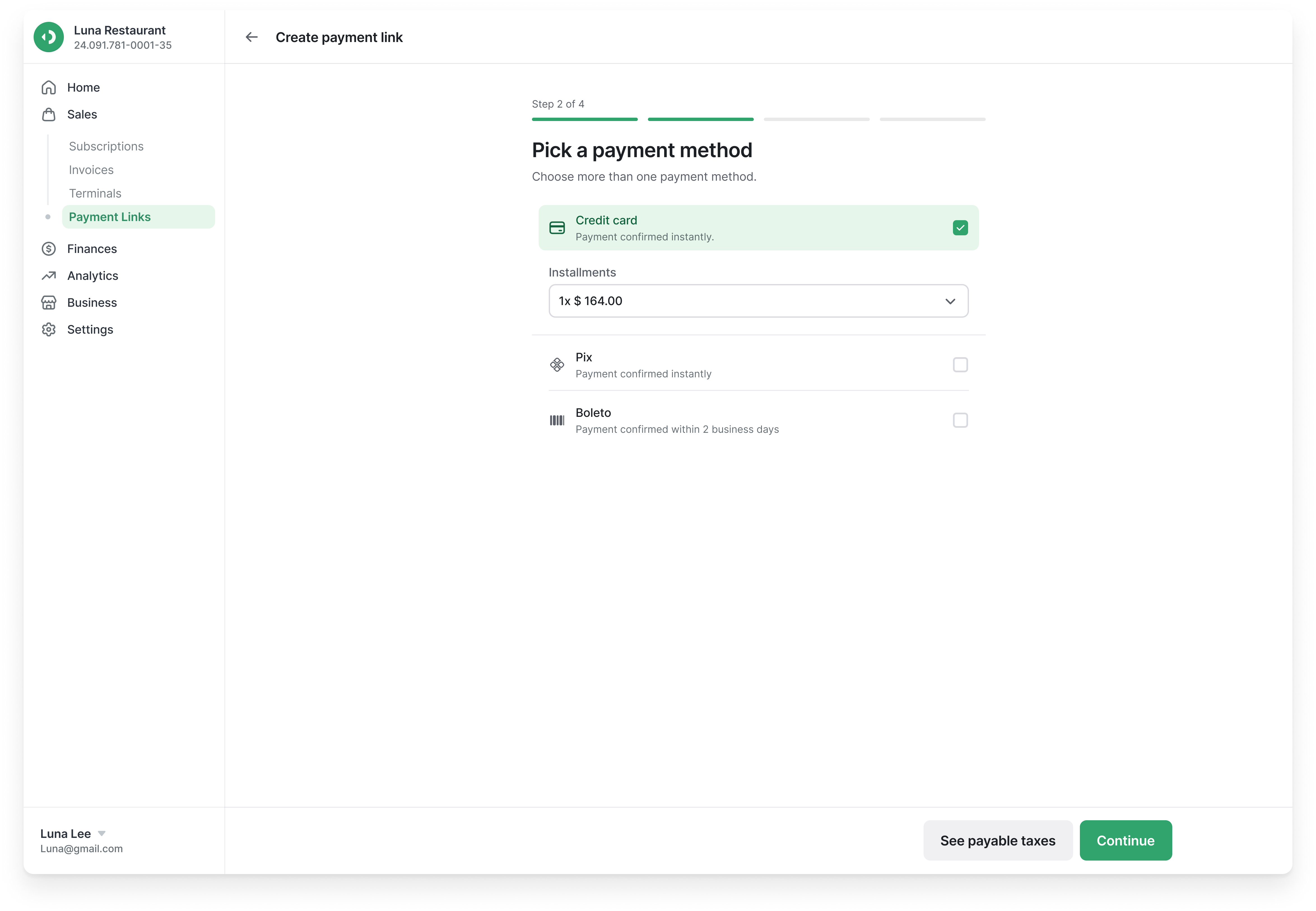 Stone Link desktop web interface for business management