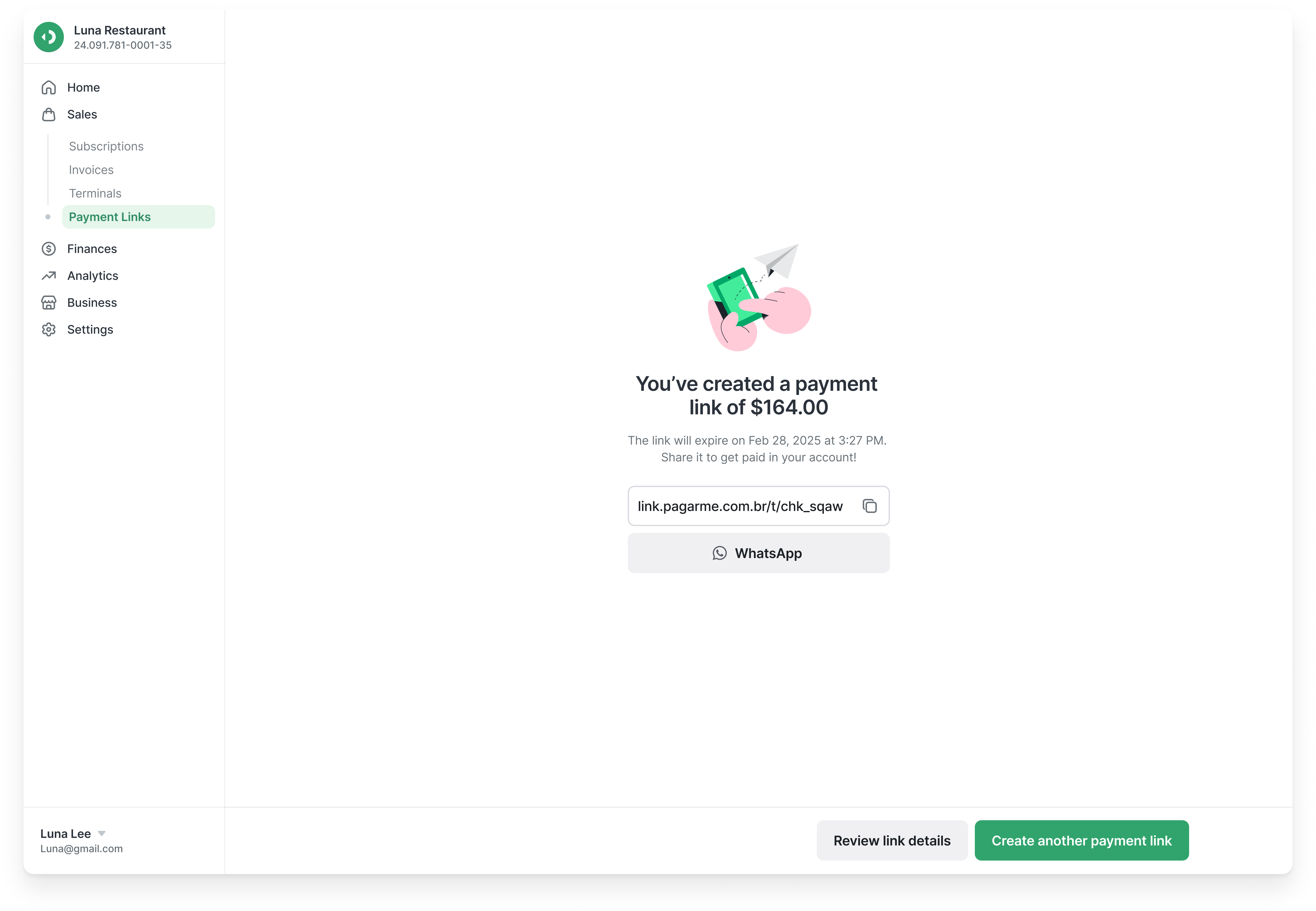 Stone Link desktop interface with detailed business analytics