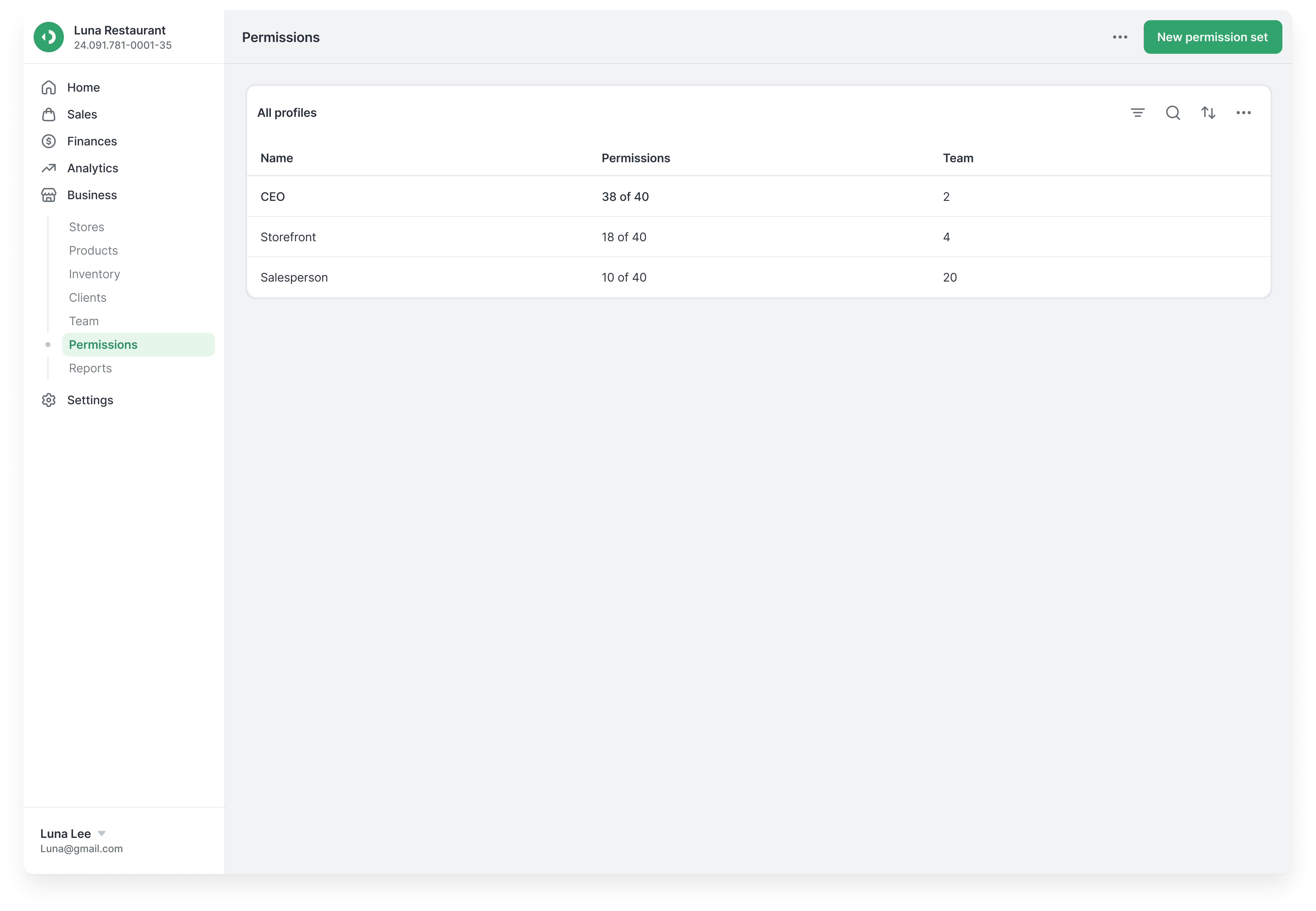 Stone Link user permissions and access control screen 1
